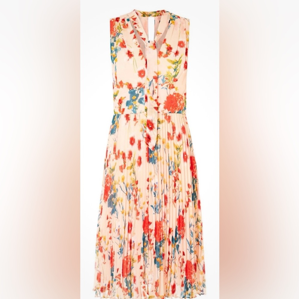 Karen Millen Pink Floral Pleated Dress Size US 8 UK 12 - Picture 1 of 9